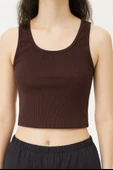 Sıfır Kol Crop Tişört (Bordo) thumbnail 1
