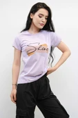Moda Çizgi Shine Baskılı Tshirt Lila thumbnail 3