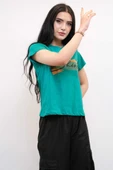 Moda Çizgi Shine Baskılı Tshirt Yeşil thumbnail 2