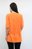 Moda Çizgi Bisiklet Yaka Oversize Tshirt Turuncu thumbnail 3