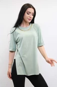 Moda Çizgi Zincir Aksesuarlı Tshirt Mint thumbnail 3