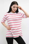 Çizgili Penye Tshirt Pembe thumbnail 1