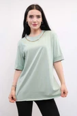 Moda Çizgi Zincir Aksesuarlı Tshirt Mint thumbnail 1