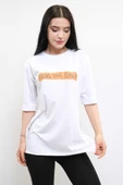 Moda Çizgi Bisiklet Yaka Oversize Tshirt Beyaz thumbnail 1