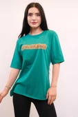 Moda Çizgi Bisiklet Yaka Oversize Tshirt Yeşil thumbnail 1