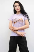 Moda Çizgi Shine Baskılı Tshirt Lila thumbnail 1