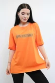 Moda Çizgi Bisiklet Yaka Oversize Tshirt Turuncu thumbnail 2