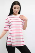 Çizgili Penye Tshirt Pembe thumbnail 3