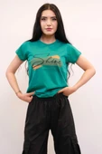 Moda Çizgi Shine Baskılı Tshirt Yeşil thumbnail 3