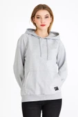 Kadın Gri Kapüşonlu Basic Örme Sweatshirt thumbnail 1