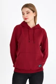 Kadın Bordo Kapüşonlu Basic Örme Sweatshirt thumbnail 2