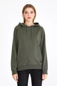 Kadın Haki Kapüşonlu Basic Örme Sweatshirt thumbnail 2