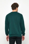 Erkek Koyu Yeşil Basic Bisiklet Yaka Sweatshirt thumbnail 6