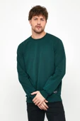 Erkek Koyu Yeşil Basic Bisiklet Yaka Sweatshirt thumbnail 2