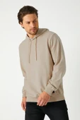 Bej Erkek Kapüşonlu Kanguru Cepli Sweatshirt thumbnail 3