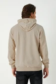 Bej Erkek Kapüşonlu Kanguru Cepli Sweatshirt thumbnail 6