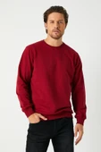 Erkek Bordo Basic Bisiklet Yaka Sweatshirt thumbnail 2