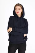 Kadın Lacivert Kapüşonlu Basic Örme Sweatshirt thumbnail 2