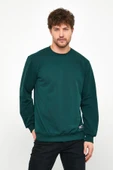 Erkek Koyu Yeşil Basic Bisiklet Yaka Sweatshirt thumbnail 1