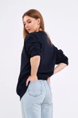 Lacivert Kadın Pamuklu Oversize Basic Bisiklet Yaka Sweatshirt thumbnail 4