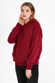 Kadın Bordo Kapüşonlu Basic Örme Sweatshirt thumbnail 3