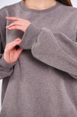 Kahve Kadın Pamuklu Oversize Basic Bisiklet Yaka Sweatshirt thumbnail 6