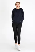 Kadın Lacivert Kapüşonlu Basic Örme Sweatshirt thumbnail 4