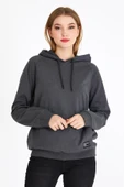 Kadın Antrasit Kapüşonlu Basic Örme Sweatshirt thumbnail 2