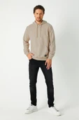 Bej Erkek Kapüşonlu Kanguru Cepli Sweatshirt thumbnail 4