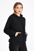 Kadın Siyah Kapüşonlu Basic Örme Sweatshirt thumbnail 2