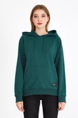 Kadın Yeşil Kapüşonlu Basic Örme Sweatshirt thumbnail 3