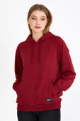 Kadın Bordo Kapüşonlu Basic Örme Sweatshirt thumbnail 1