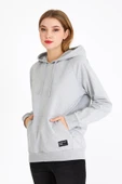 Kadın Gri Kapüşonlu Basic Örme Sweatshirt thumbnail 3