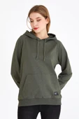 Kadın Haki Kapüşonlu Basic Örme Sweatshirt thumbnail 1