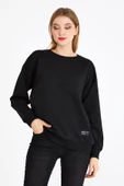 Kadın Siyah Renk Basic Bisiklet Yaka Sweatshirt thumbnail 2