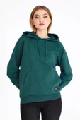 Kadın Yeşil Kapüşonlu Basic Örme Sweatshirt thumbnail 1