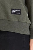 Kadın Haki Renk Basic Bisiklet Yaka Sweatshirt thumbnail 5