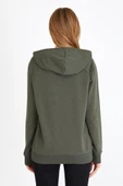 Kadın Haki Kapüşonlu Basic Örme Sweatshirt thumbnail 6