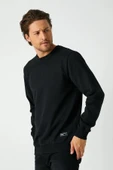 Erkek Siyah Basic Bisiklet Yaka Sweatshirt thumbnail 2