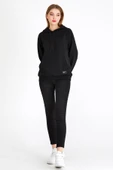 Kadın Siyah Kapüşonlu Basic Örme Sweatshirt thumbnail 4