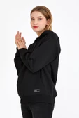 Kadın Siyah Kapüşonlu Basic Örme Sweatshirt thumbnail 3