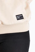 Kadın Bej Kapüşonlu Basic Örme Sweatshirt thumbnail 5