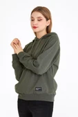 Kadın Haki Kapüşonlu Basic Örme Sweatshirt thumbnail 4