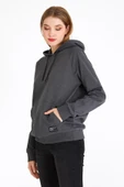 Kadın Antrasit Kapüşonlu Basic Örme Sweatshirt thumbnail 3