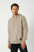 Bej Erkek Kapüşonlu Kanguru Cepli Sweatshirt thumbnail 2
