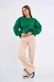 Yeşil Kadın Pamuklu Oversize Basic Bisiklet Yaka Sweatshirt thumbnail 2