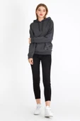 Kadın Antrasit Kapüşonlu Basic Örme Sweatshirt thumbnail 4