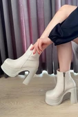 Kadın Sidney Krem 12 cm Platform Topuklu Fermuarlı Bot thumbnail 3
