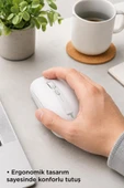 Mouse Çift Modlu Sessiz Kablosuz Fare TM18 Beyaz thumbnail 5