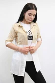 Moda Çizgi Pıt Pıt Desen İkili Takım Bej thumbnail 3